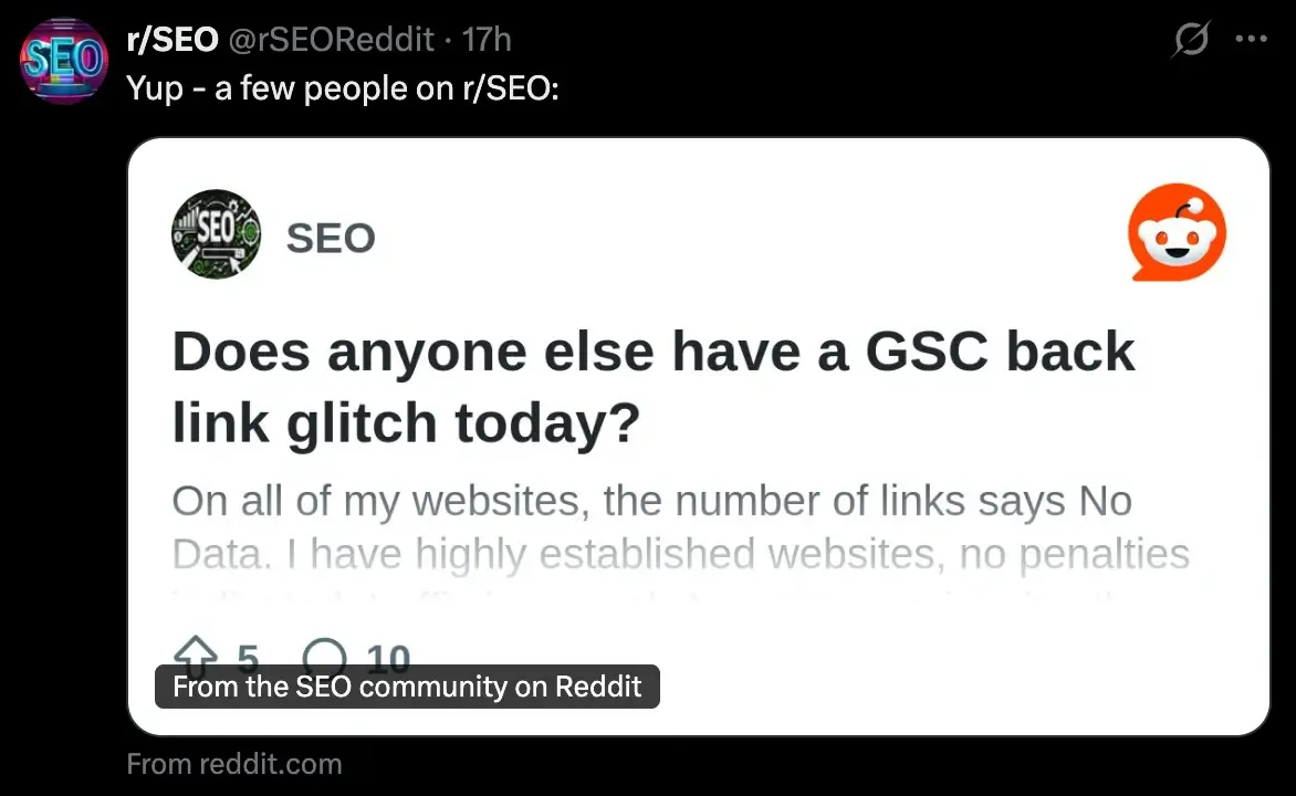 Google Search Console 链接报告外链数量暴跌乃至归零