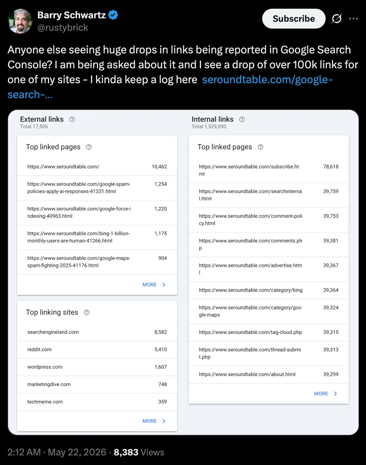 Google Search Console 链接报告外链数量暴跌乃至归零